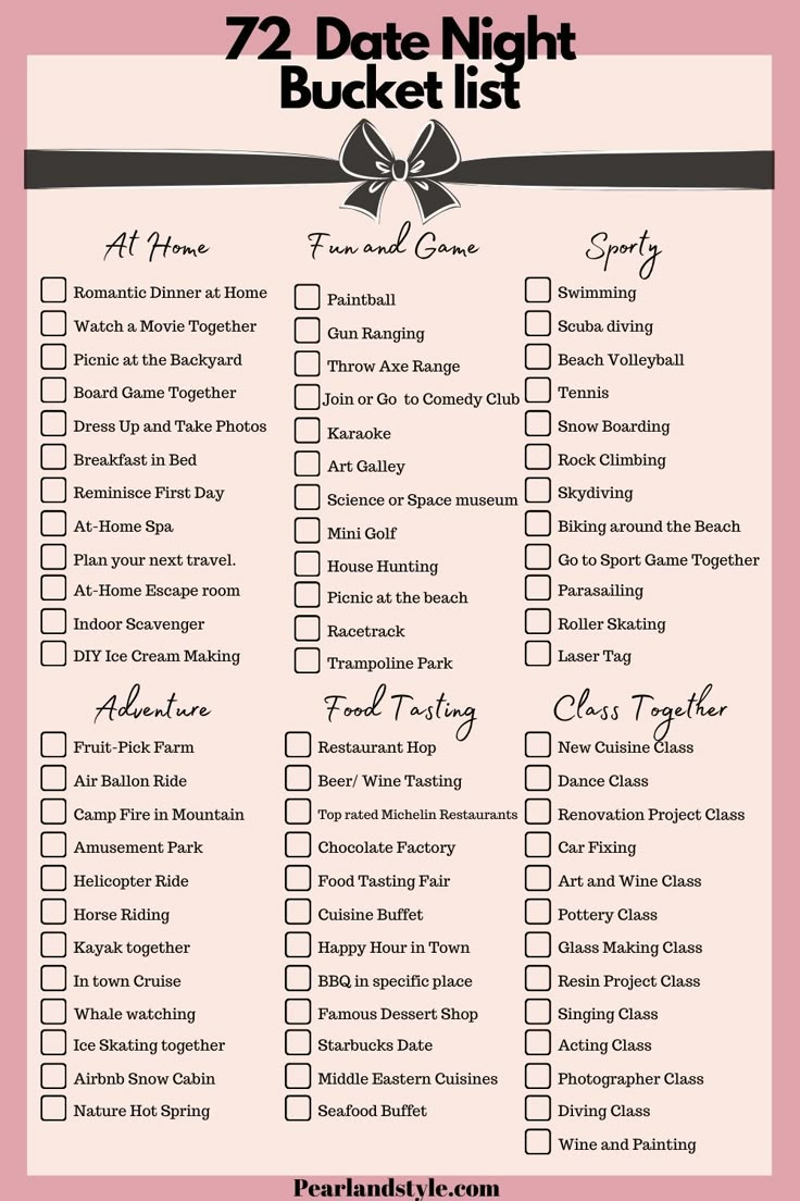 Date Night Ideas Dates List Ideas, Special Night For Him Ideas, Date Idea Bucket List, Date Ideas Checklist, Bucketlist Date Ideas, Things That Couples Can Do Together, Date Board Ideas, Free Couple Date Ideas, Date Ideas Free Things To Do