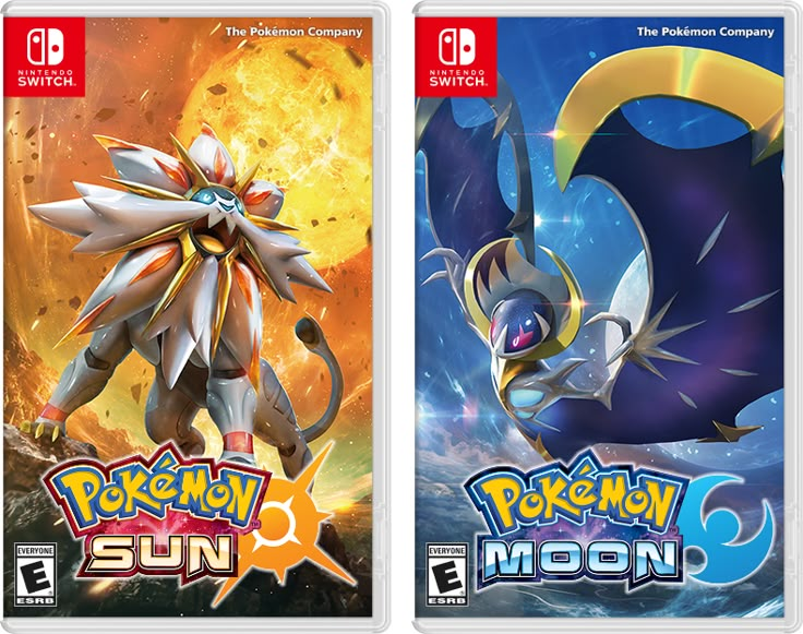 two video game covers for pokemon sun and moon