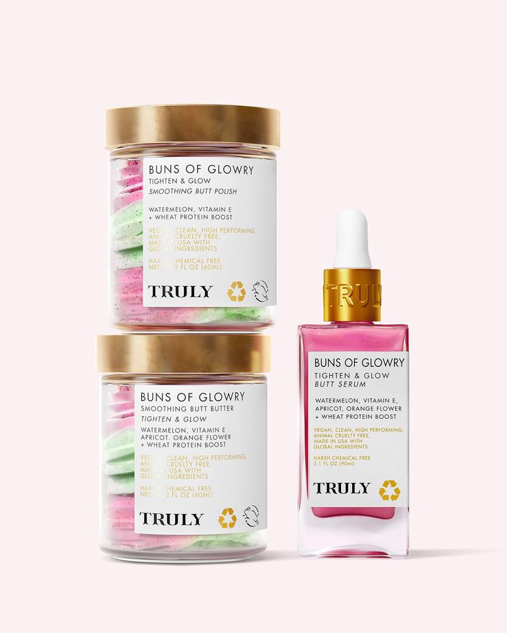 Buns Of Glowry will treat your skin like gold. Its two key ingredients - wheat protein and watermelon extract! Wheat protein's film-forming properties will increase firmness of the skin, while minimizing the appearance of fine lines and cellulite. Amino-rich watermelon extract will intensely hydrate and plump your skin - leaving you with a firm derriere that glows! How to Use Buns of Glowry Butter: Apply a quarter sized amount all over your booty 1x per day after your shower. Leave on. It's best Truly Beauty, Shave Butter, Apricot Fruit, Honeysuckle Flower, Aloe Leaf, How To Exfoliate Skin, Whipped Body Butter, Organic Shea Butter, Mango Butter