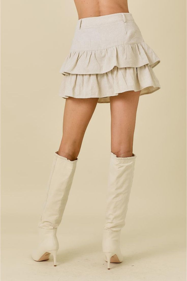 Introducing our Gemma Corduroy Ruffled Mini Skirt in ivory! Featuring belt loops, a button closure, and a ruffled hem, this skirt is perfect for those who love a touch of whimsy in their wardrobe. Paired with shorts, it's the ultimate combination of comfort and style. (Shorts included, exclamation optional.) Belt Loops Button Ruffled Hem Ruffled Mini Skirt, Tiered Mini Skirt, Fall Clothes, Style Shorts, Curvy Jeans, Curvy Dress, Good Habits, Hats For Sale, New Arrival Dress