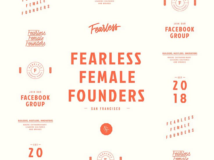 the fearless female founders facebook group is shown in red and white with orange lettering