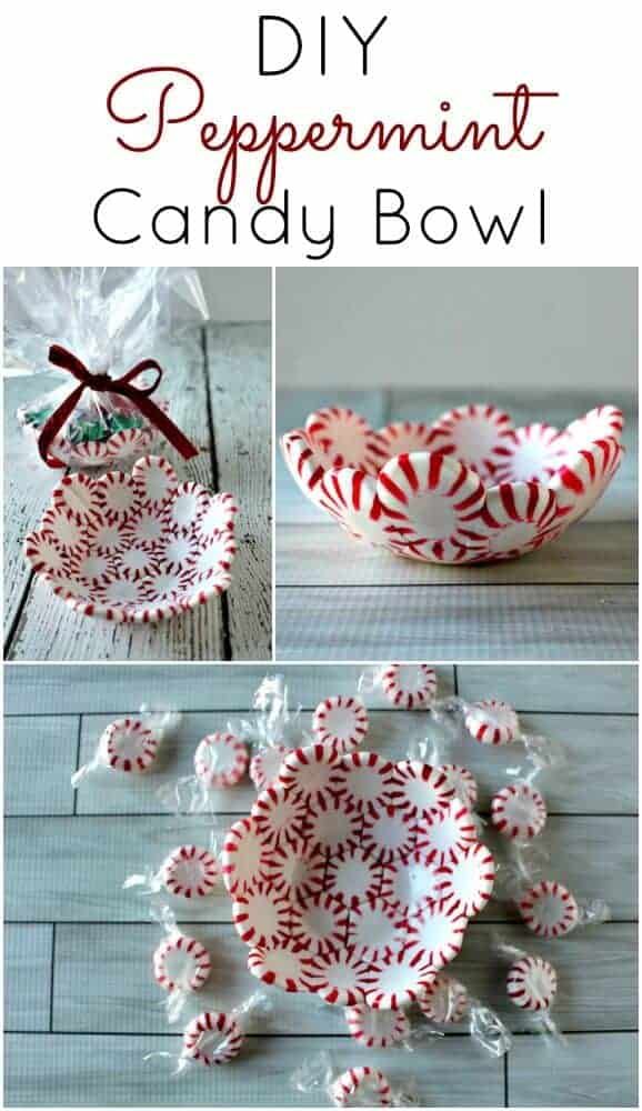 some candy canes are sitting in a bowl on the table with red and white paper