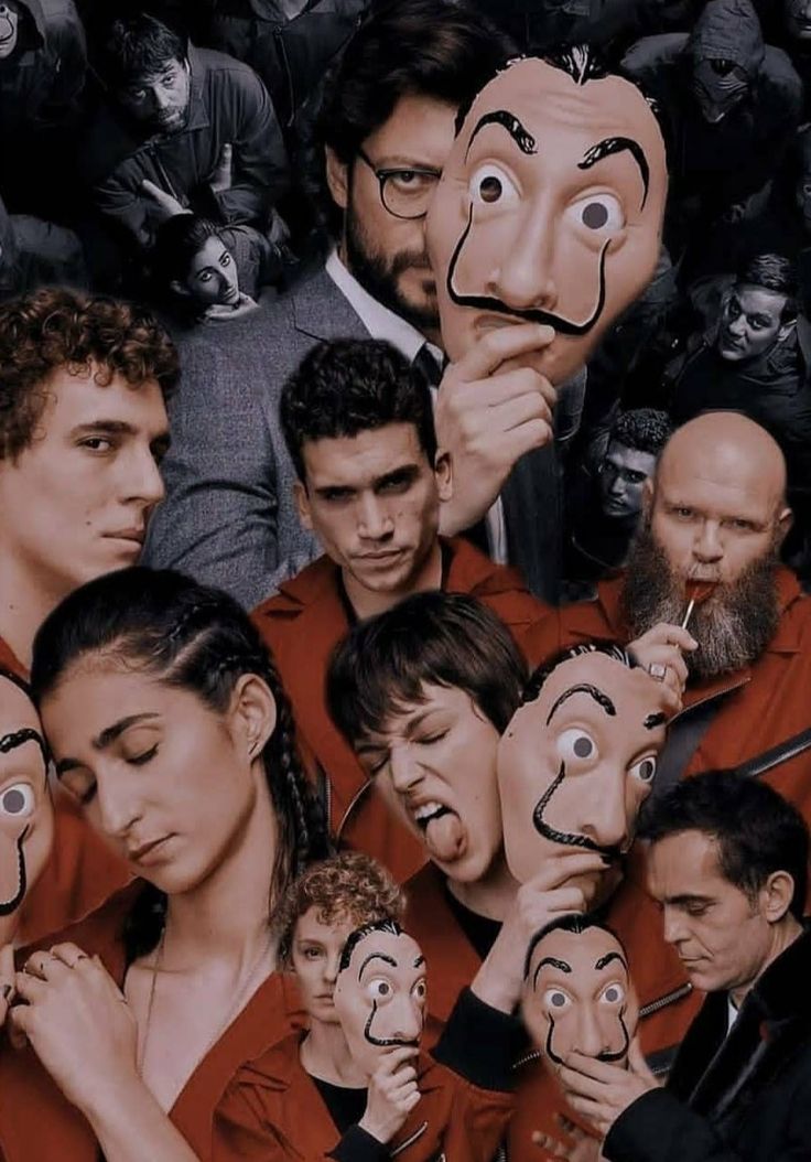 a group of people with faces painted on them