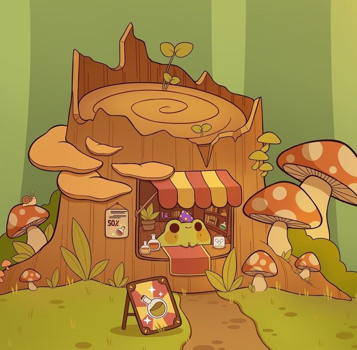 an image of a mushroom house with mushrooms growing out of the roof and on the ground