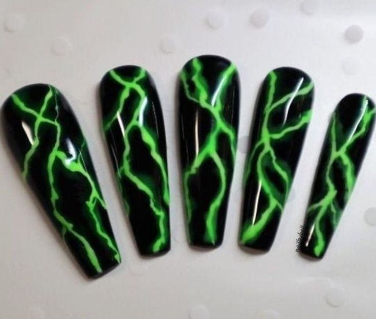 Monster Energy Nails, Lightning Nails, Hand Painted Nails, Nails Hand Painted, Neon Green Nails, Witchy Nails, Bunny Nails, Punk Nails, Romantic Nails