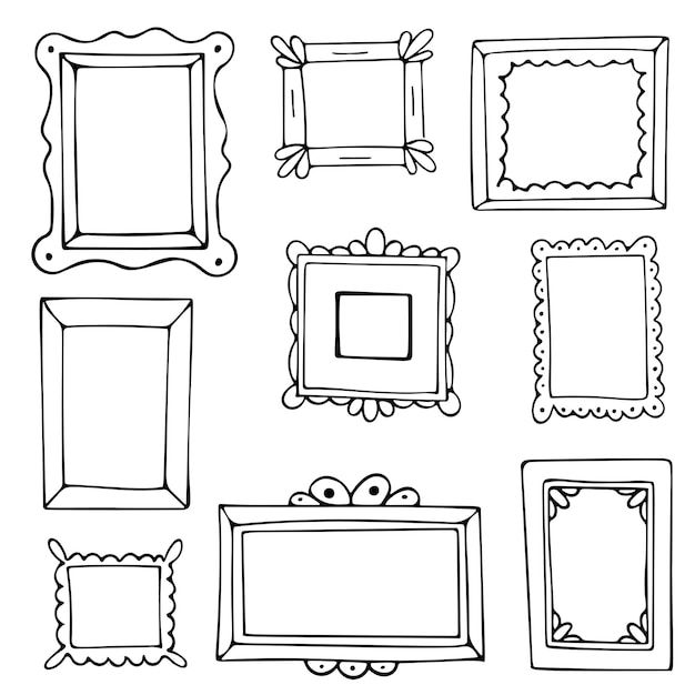 a set of hand drawn frames with different shapes and sizes for pictures or drawings, such as