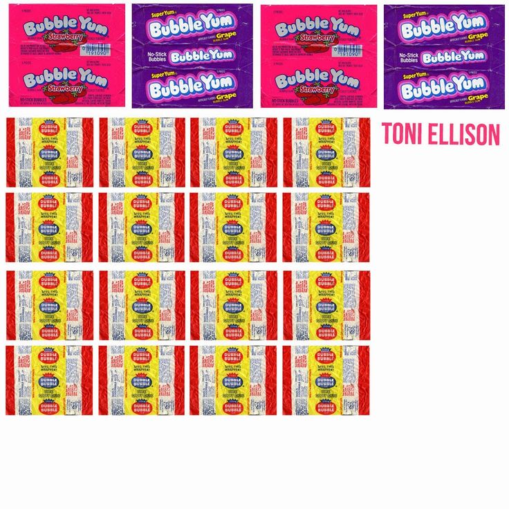 ten packs of bubblegum gum are shown