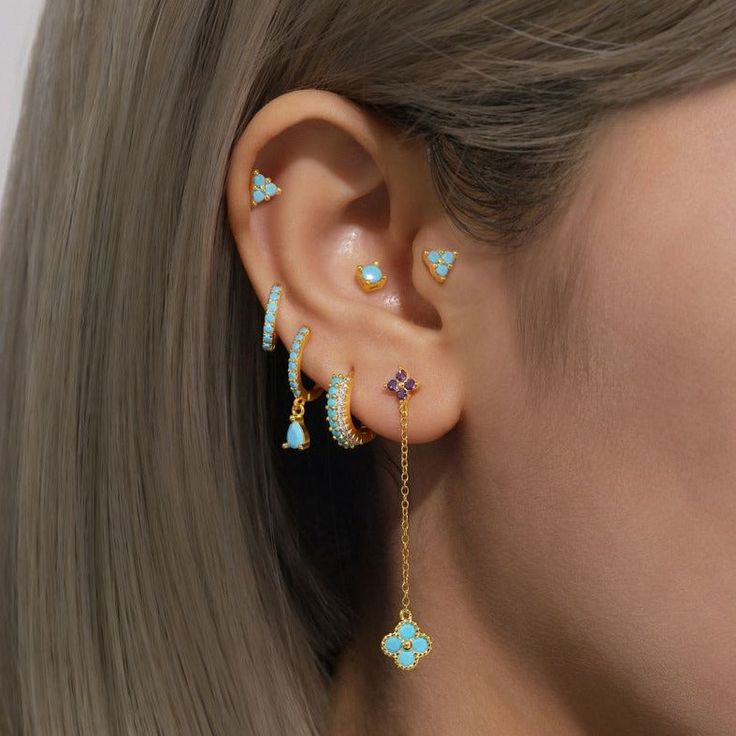 Material: 925 sterling silver Stone: Turquoise Type: Piercings Item: Sold As 1 Piece/ 1 Pair/ 3 Piece/ 1 Earring Set 3 Piece Earring Set, Ocean Inspired Earrings, Locket Earrings, Multiple Ear Piercing, Mint Earrings, Silver Turquoise Earrings, Jewelry Inspo, Dream Jewelry, Turquoise Earrings