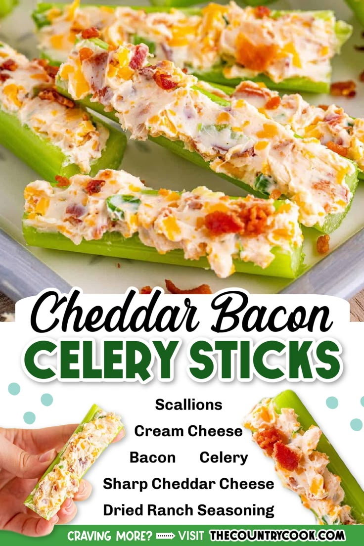 the cheddar bacon celery sticks are ready to be eaten and served