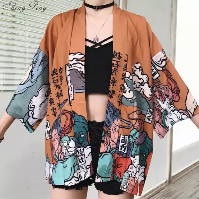 Yukata Women, Kimono Blouse, Kawaii Shirts, Beach Kimono, Japanese Streetwear, Womens Kimono, Japanese Outfits, Vintage Kimono, Kimono Cardigan