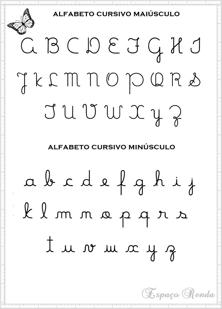 the alphabet and numbers are handwritten in cursive handwriting with butterflies on them