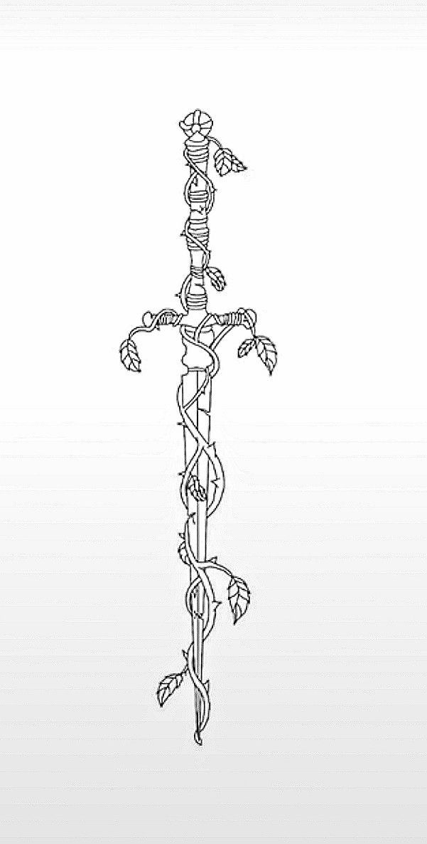 a drawing of a cross with vines on it