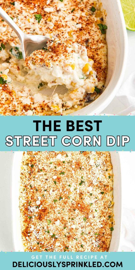 The BEST Street Corn Dip! Loaded with Mexican-inspired flavors, this tortilla chip dip is a crowd-pleasing summer appetizer for party. Save this easy 4th of July recipe and check out what else to serve with this simple summer dip! Cinco De Mayo Side Dish Recipes, Cinco De Mayo Food Ideas Potluck, Taco Bar Dips, Street Corn Dip Baked, Cinco De Mayo Dip Recipes, Best Potluck Dips, Cinco De Mayo Party Food Ideas, Cinco De Mayo Potluck Food, Mexican Happy Hour