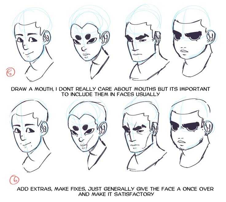 how to draw an alien man's face with different facial expressions and hair styles