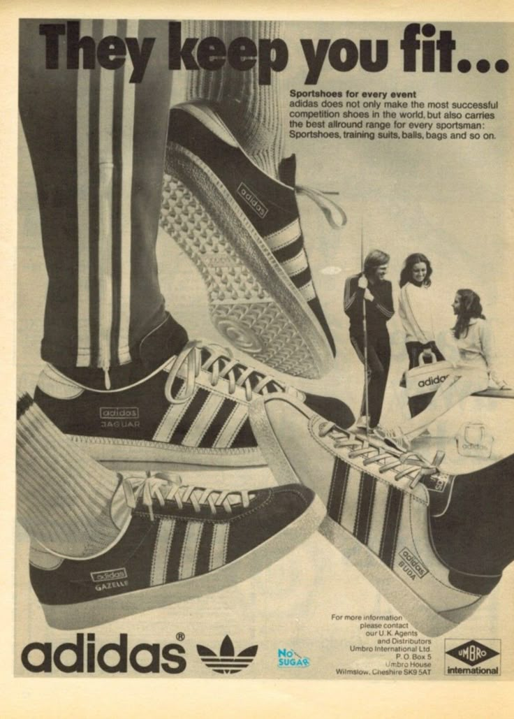 an advertisement for adidas shoes from the 1970's