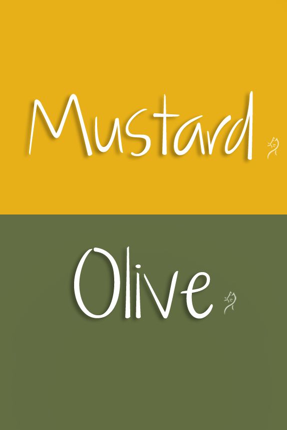 the words mustard and olive are in different colors