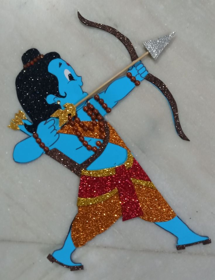 an image of a blue man with a bow and arrow in his hand on the ground