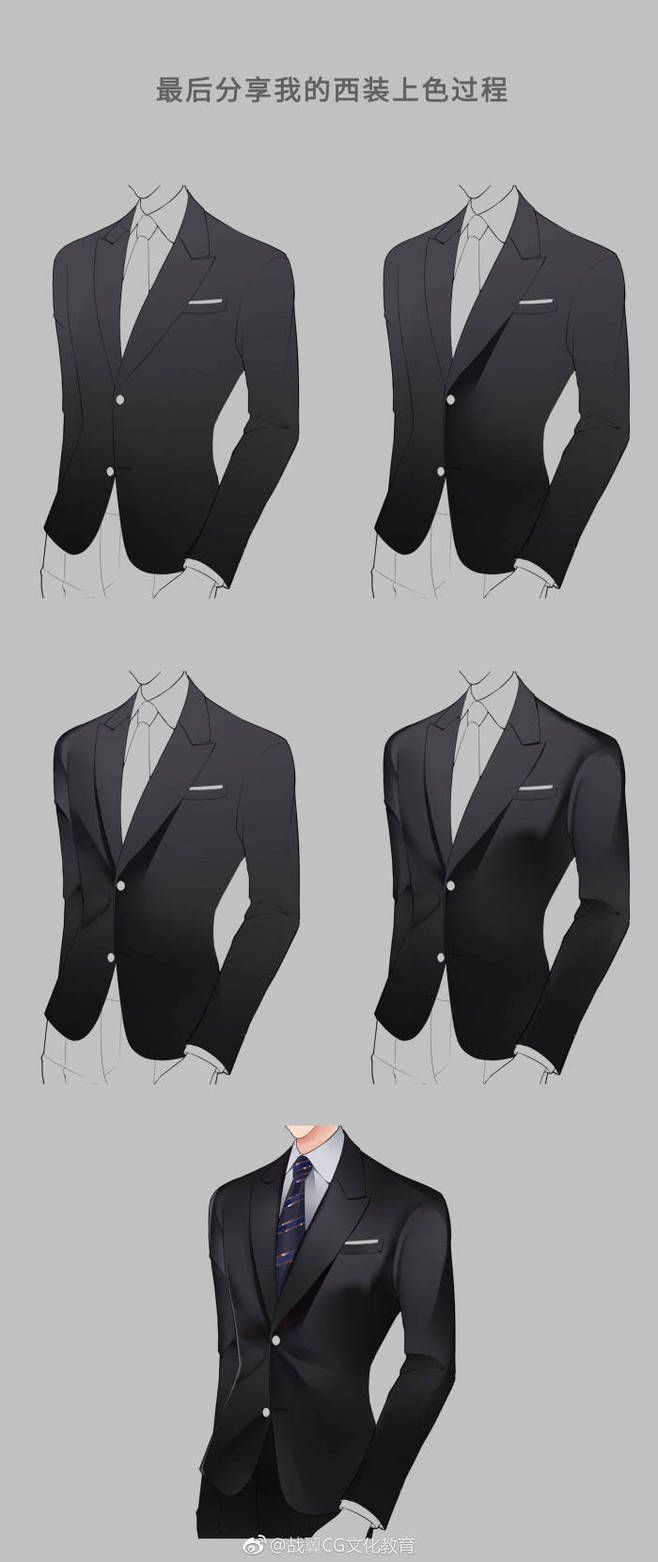 four different views of the same suit and tie