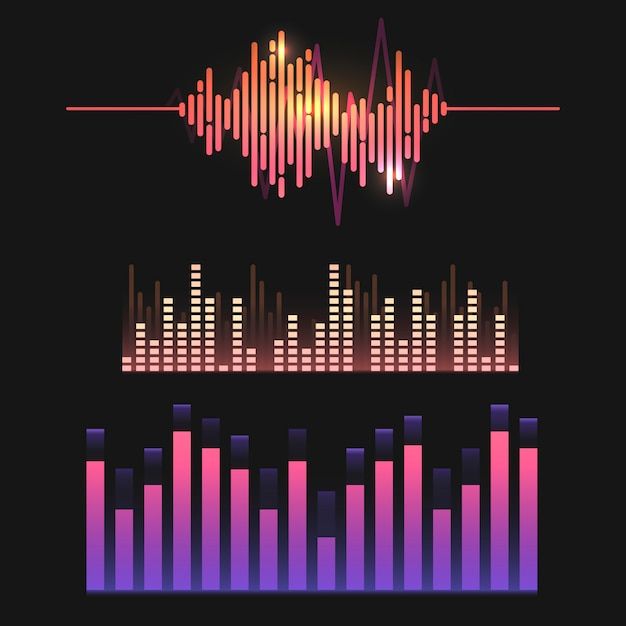 an equalizer with sound waves in the middle and neon lights above it on a black background