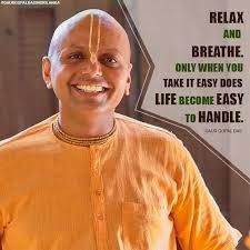 a man with a smile on his face and words above him that say relax and breathe, only when you take it easy does life become easy to handle