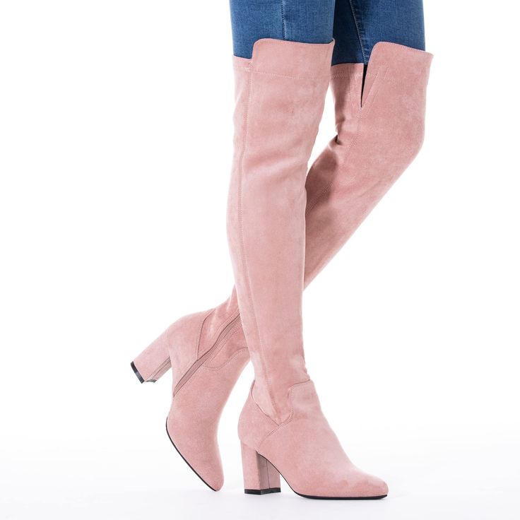 Wrap your legs in fashionable luxury with these Thigh High Suede Stretch Boots. Crafted from premium suede, this silhouette wraps your legs in a comfortable fit that stretches to ensure a perfect fit. Enjoy enhanced style and comfort and make a statement wherever you go. 100% Suede Rubber sole Shaft measures approximately Above the Knee from arch Heel measures approximately Block Heel" Boot opening measures approximately 16 around Knee Stretches, Stretch Boots, Winter Knit Hats, Heel Boot, Block Heel Boots, How To Stretch Boots, 3 Inch Heels, Boot Accessories, Winter Knits