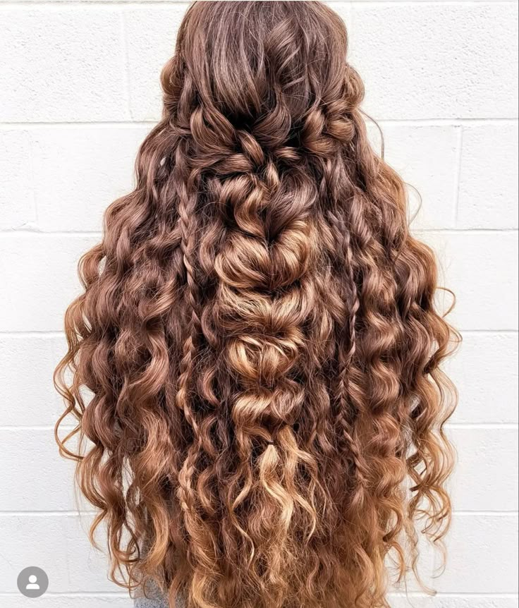 Witchy Curly Hair, Half Up Half Down Hairstyles Formal, Holiness Hairstyles, Fairy Curly Hair, Momma Hairstyles, Curly Hair Bride, Wedding Hairstyles For Curly Hair, Tiny Curls, Curly Hair Braids