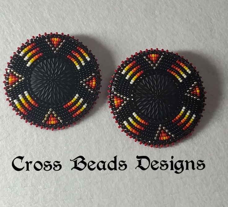 two beaded designs are shown on a white background with the words cross beads designs written below them