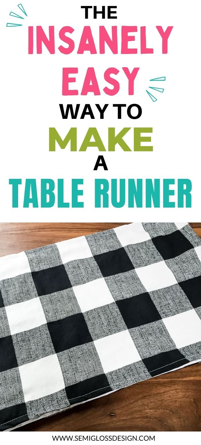 a black and white checkered table runner with text overlay that reads the insanely easy way to make a table runner