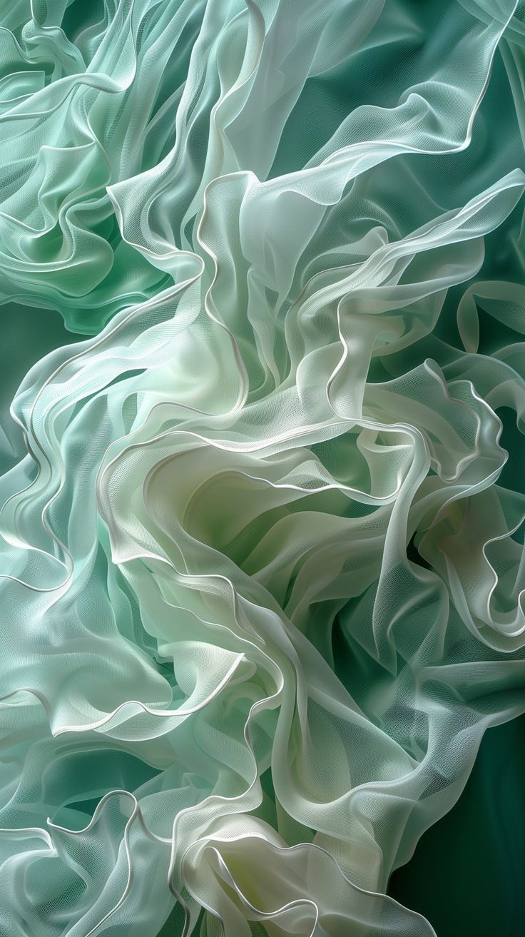 an abstract photo of white and green fabric with wavy lines on the bottom, as if it were blowing in the wind