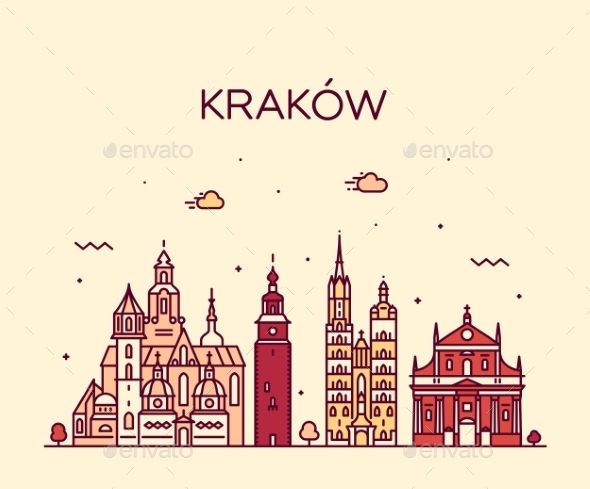 the skyline of prague, czech in line art style - buildings & architecture other objects