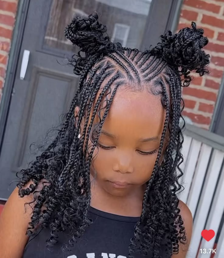 Easter Braided Hairstyles For Kids, Hairstyles For Back To School Black Kids, Fulani Braids Hairstyles Kids, Back To School Braids Black Kids, Curly Braids For Kids, Braided Styles For Kids, Cornrow Braids For Kids, Hairstyles For 9 Year Girl Black Braids, Cute Braided Hairstyles Black Hair Kids