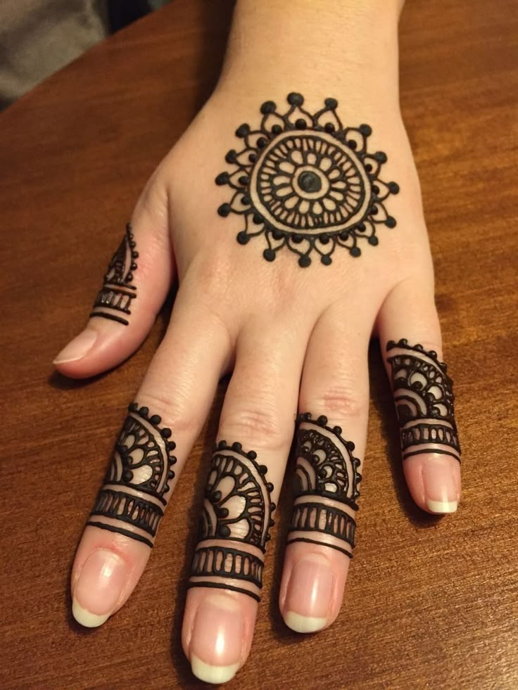 a woman's hand with henna tattoos on it