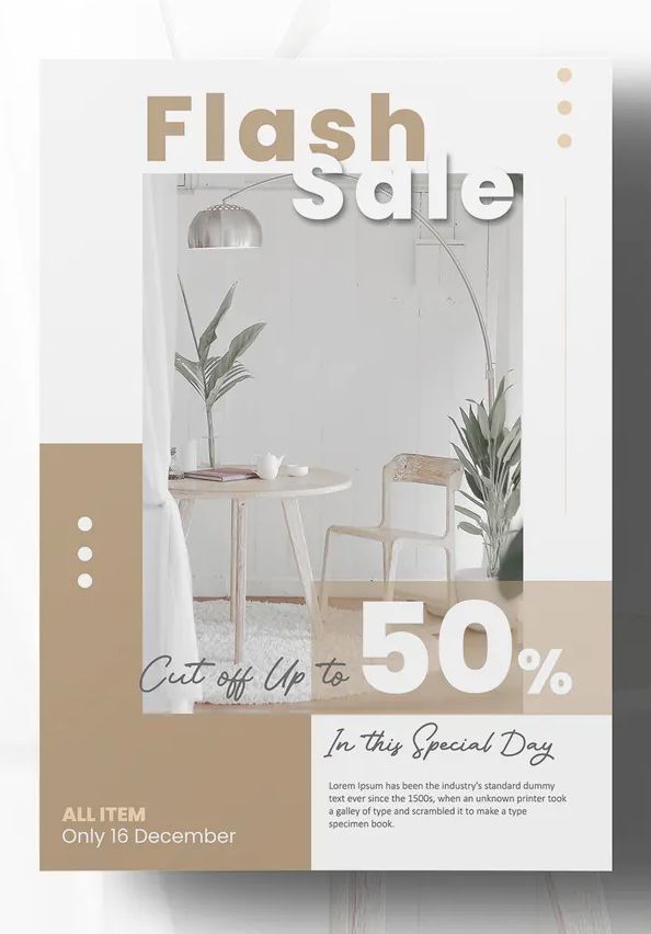 a flyer for a furniture sale with an image of a chair and table in the background