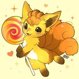 a cartoon character holding a lollipop in one hand and an orange lollipop in the other