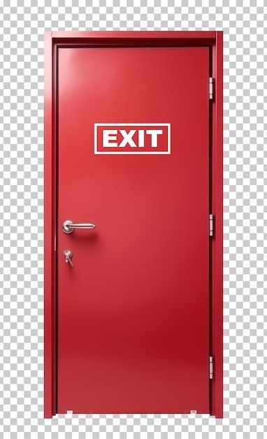 an exit sign on a red door with the word exit written in white lettering, against a