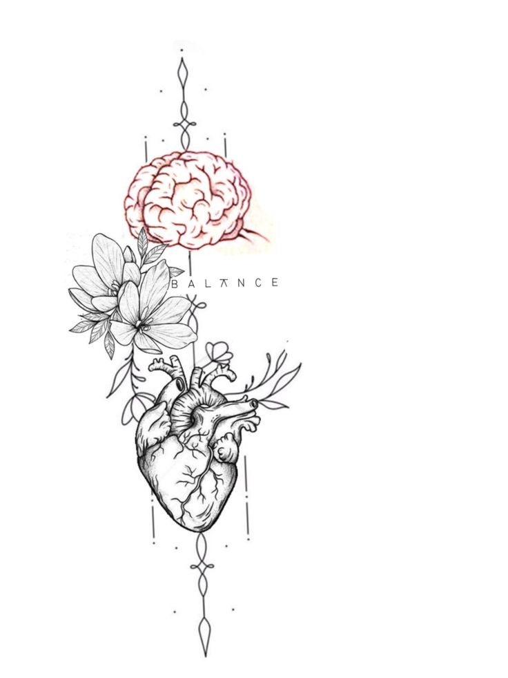 a drawing of a human heart and flowers