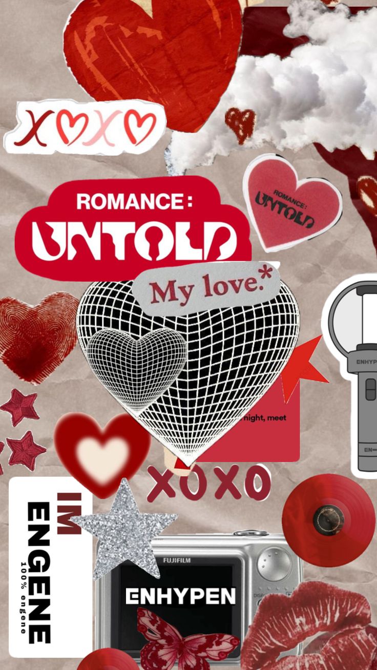 the collage has hearts, stars, and other things on it with words that read romance unto my love