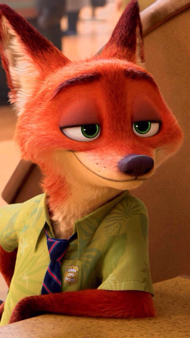 an animated fox wearing a shirt and tie sitting on a chair with his head turned to the side