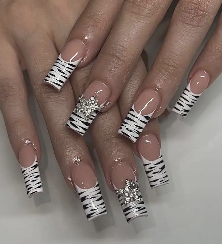 Zebra Nails Acrylic, Zebra Acrylic Nails, Zebra Nail Art, Wife Nails, Mob Wife Aesthetic, Zebra Print Nails, Nails Collection, Wife Aesthetic, Zebra Nails