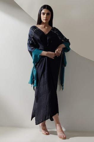 Kaftans | Buy Latest Designer Collection for Women Kaftan Pattern, Placement Embroidery, Kaftan For Women, Teal Tie, Long Kaftan, Silk Kaftan, High Waist Fashion, Fashion App, Abaya Fashion