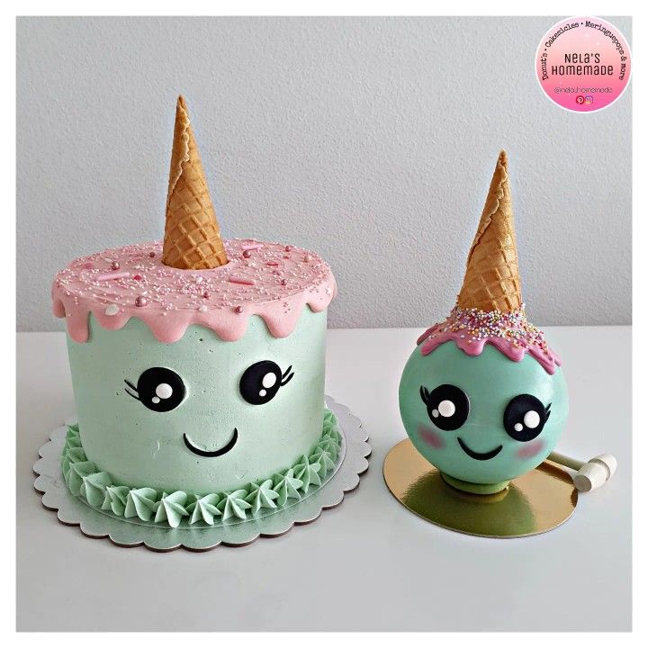 two cakes decorated with ice cream and sprinkles