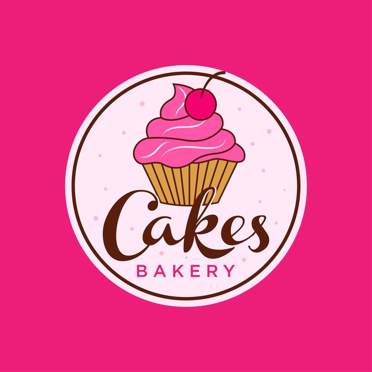 the logo for cakes bakery with a cupcake on it's front and pink background