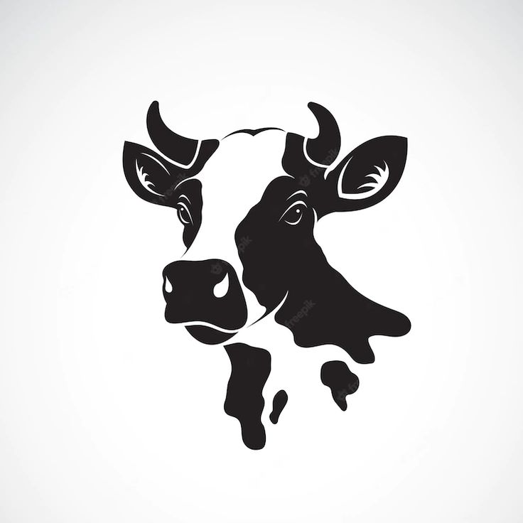 a cow's head is shown in black and white