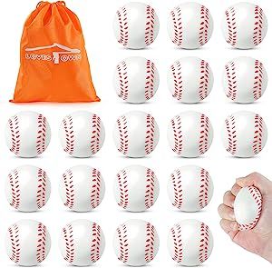 a hand holding a dozen white baseballs in front of an orange bag