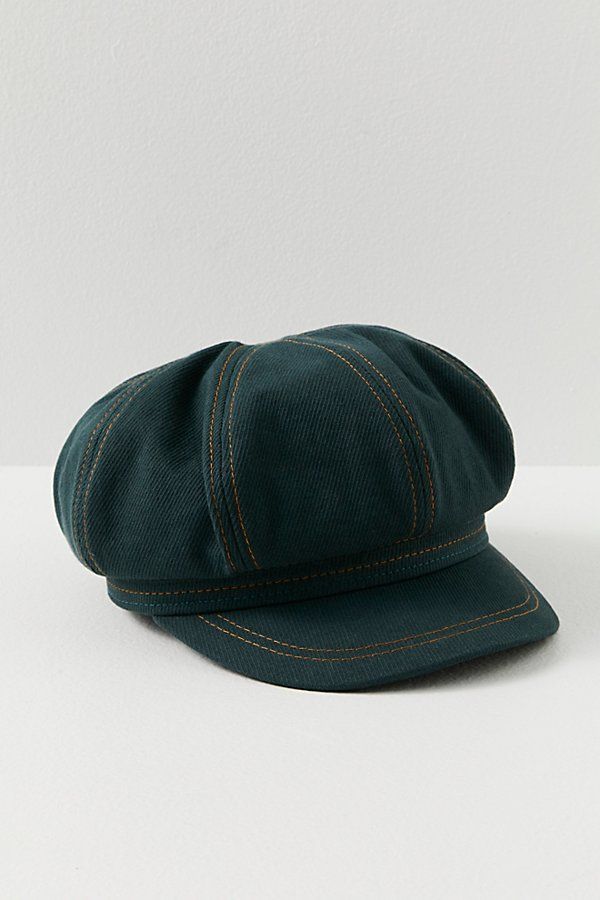 This vintage-inspired lieutenant cap is the perfect go-with-everything accessory. **Features:** Fitted style, textured denim fabrication, stitched detailing, slouchy top, and a short brim **Why We <3 It:** Throw this cap on when your hair is giving you hassle for an instantly put-together look. Fall Hats Women, Alchemist Clothes, Newsboy Cap Women Outfit, Cool Headbands, Lieutenant Hat, Goth Hats, Messenger Hat, Bronze Autumn, Bakerboy Hat