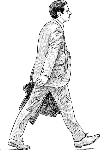 a man is walking down the street with his hand in his pocket royalty illustration on white background