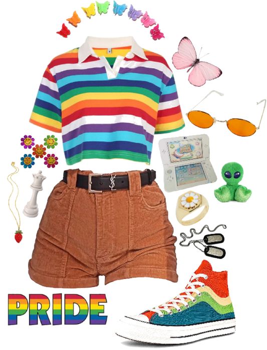 Happy Pride :) Outfit | ShopLook Aesthetic Rainbow Outfits, Simple Pride Outfit Ideas, Outfits To Wear To Pride Parade, Pride Clothes Aesthetic, Gaycore Outfits, Pride Clothing Ideas, Rainbow Core Aesthetic Outfit, Casual Kidcore Outfits, Rainbow Inspired Outfits