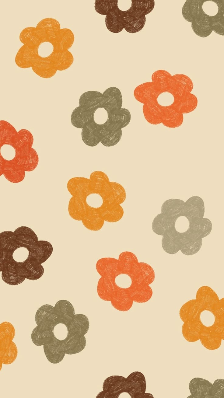 an orange, brown, and green flower pattern on a beige background with circles in the center