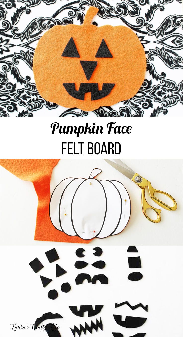 the pumpkin face felt board is cut out with scissors