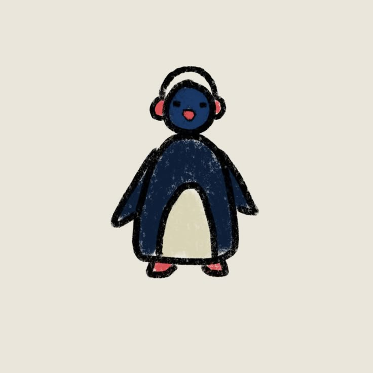 a drawing of a penguin with headphones on